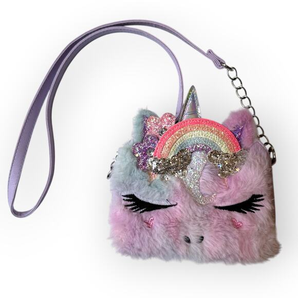 OMG Miss Gwen Unicorn Crossbody Faux Fur Purse, Lavender Multicolored - Picture 1 of 8
